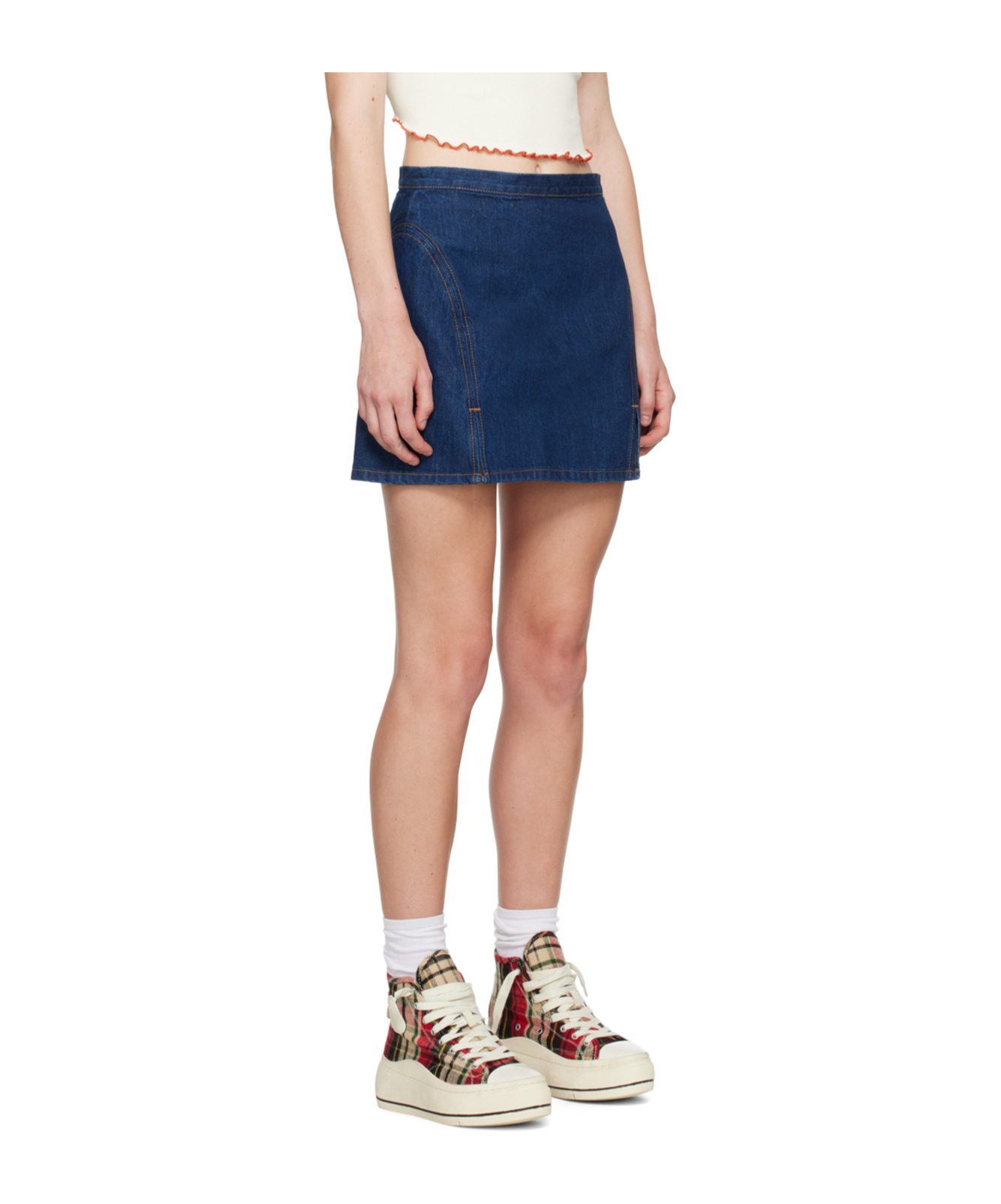 Re/done Indigo Split Front Denim Miniskirt In Multicolor