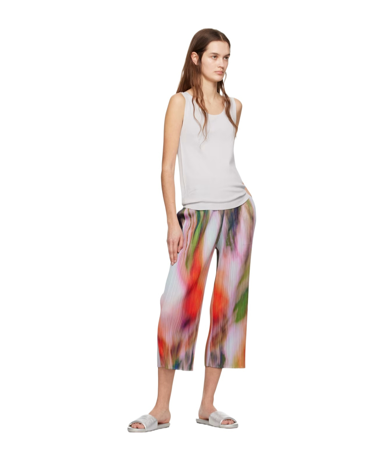 Shop Issey Miyake Low Round Neck Design Vest In Multicolor