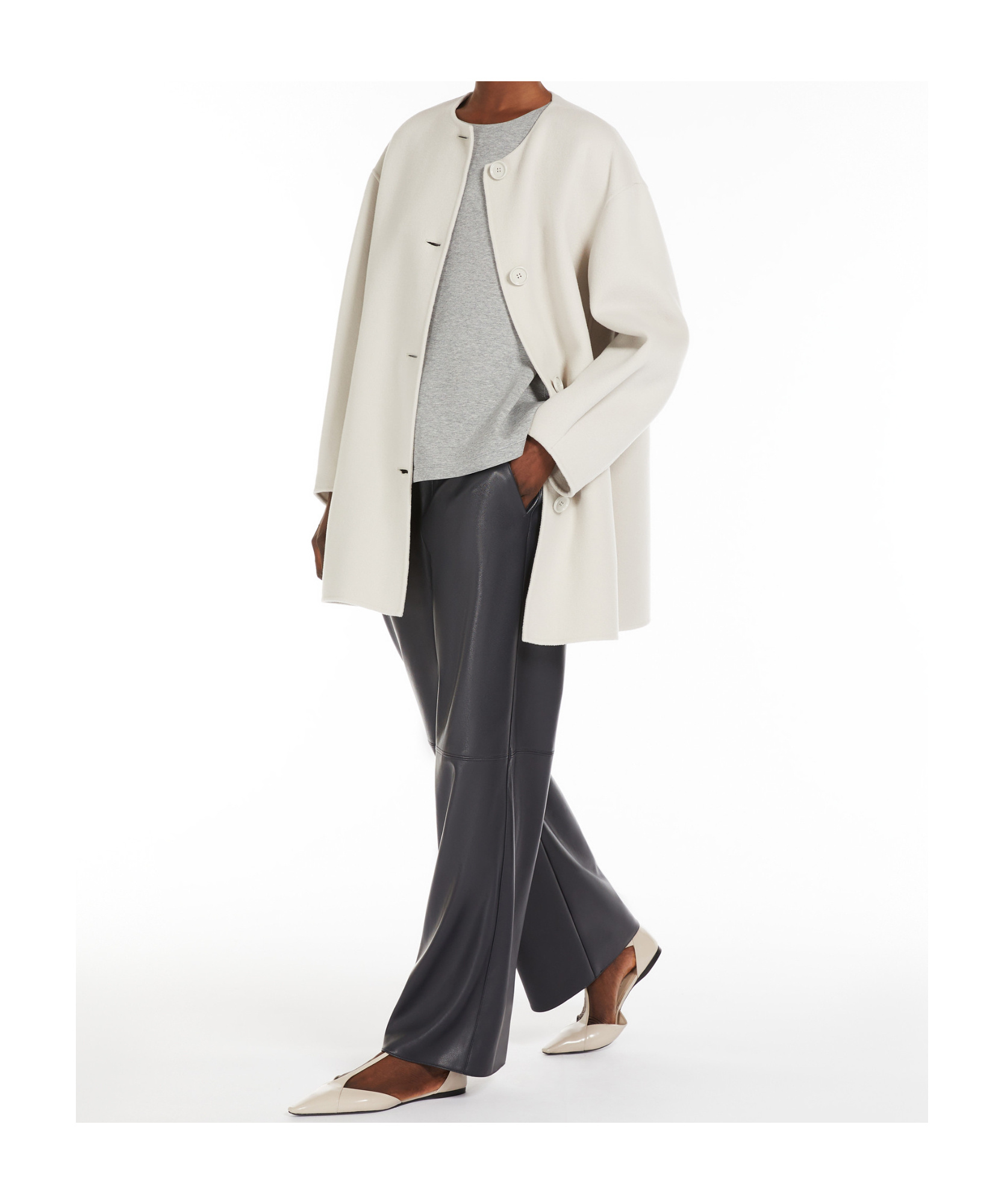 Max Mara Wool Cocoon-shaped Medium And Long Coat In Pearl Grey
