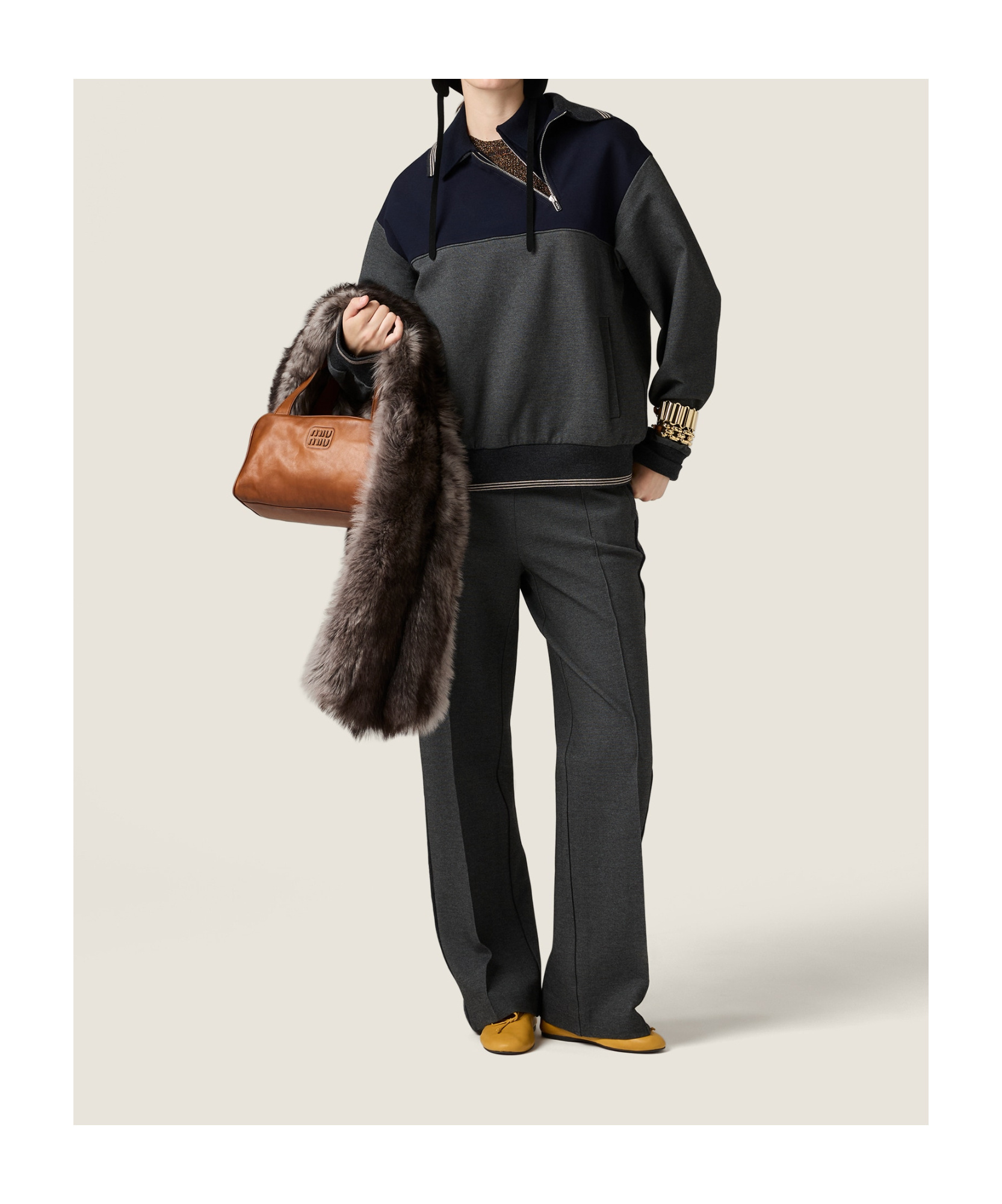 Miu Miu Fabric Stitch Knit Pants In Gray
