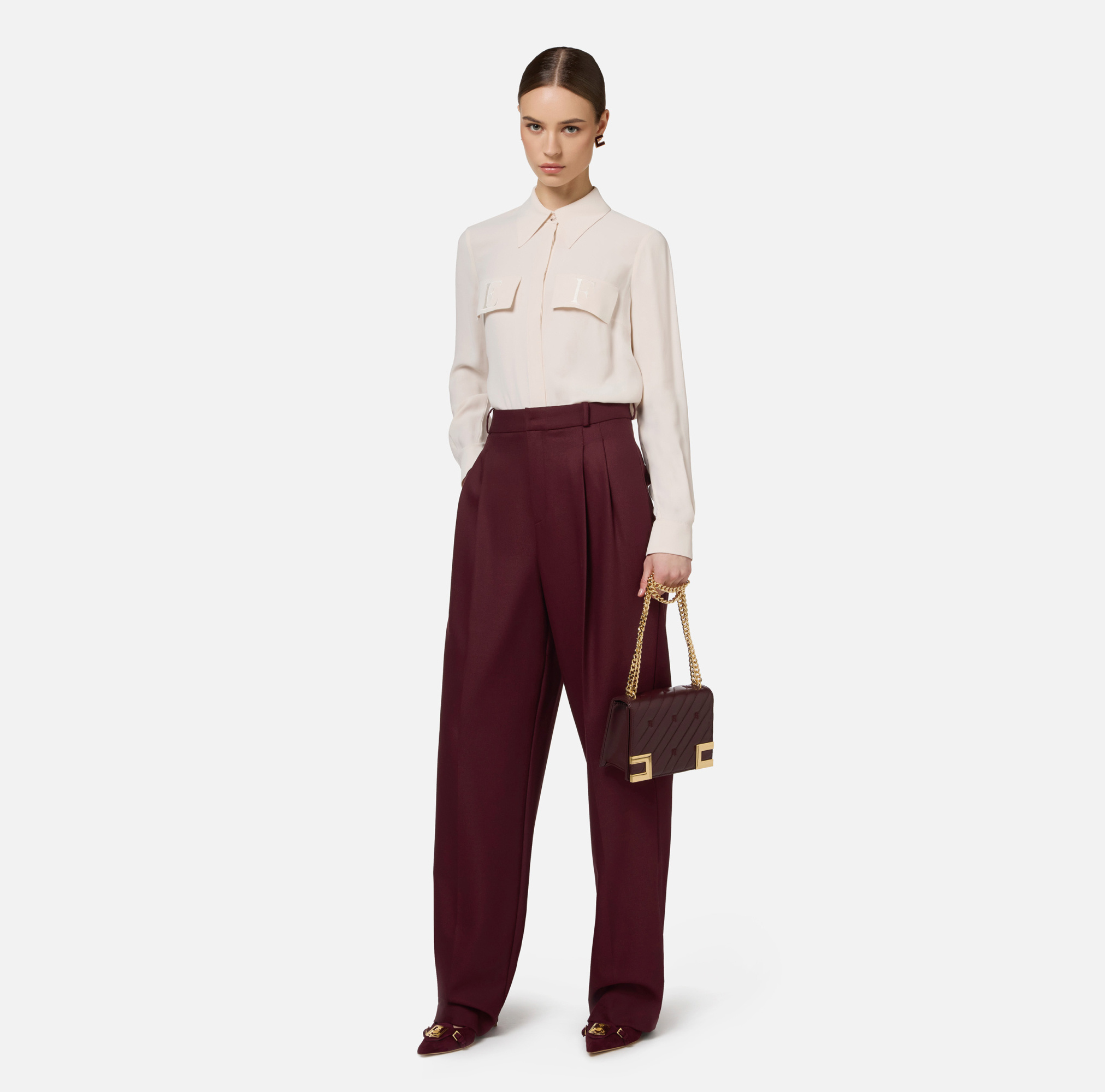 Elisabetta Franchi White Viscose Shirt With Classic Collar In Pink