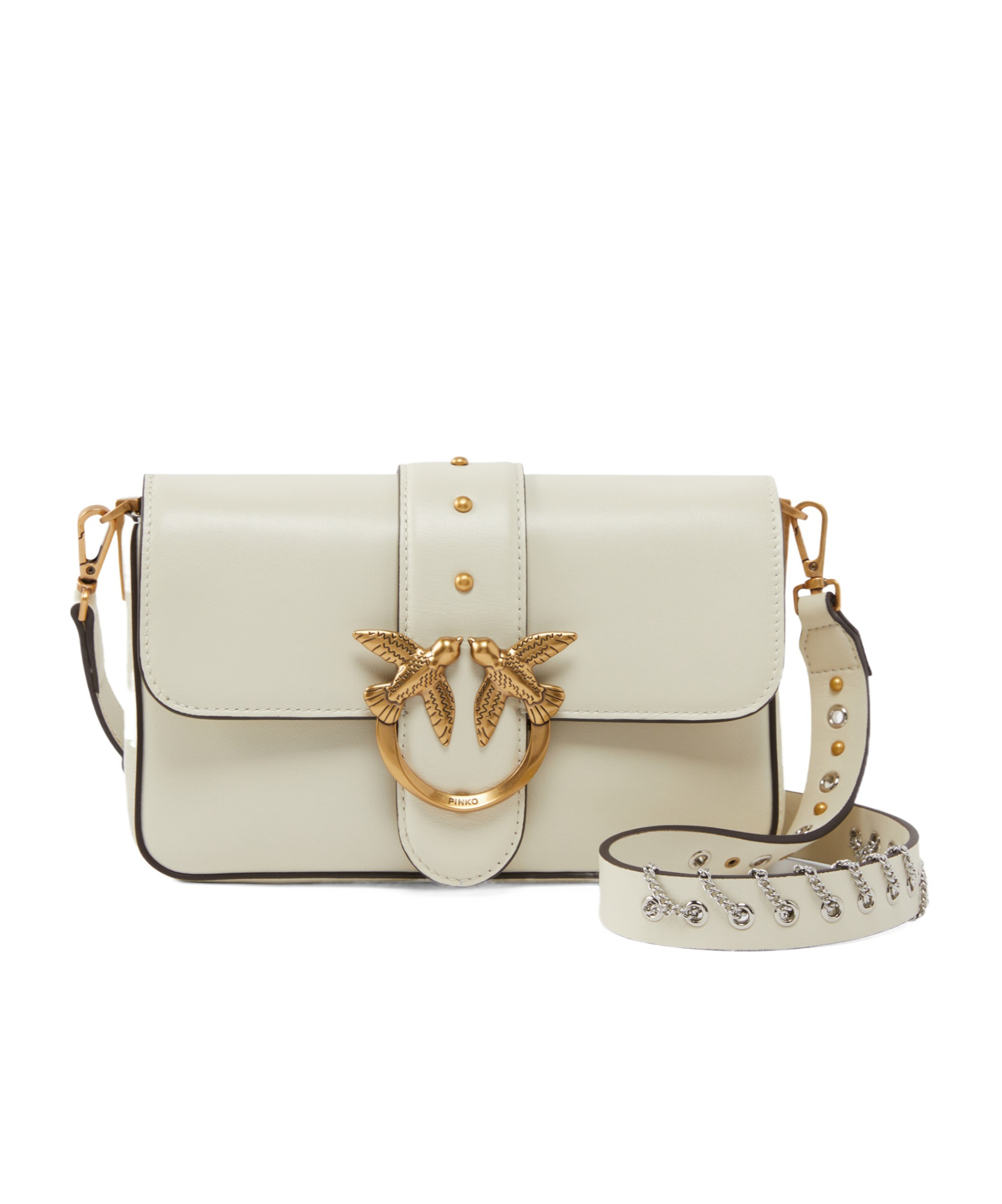 Pinko Mini Love Bag Slouchy Shoulder Bag In Leather With Two Straps In White