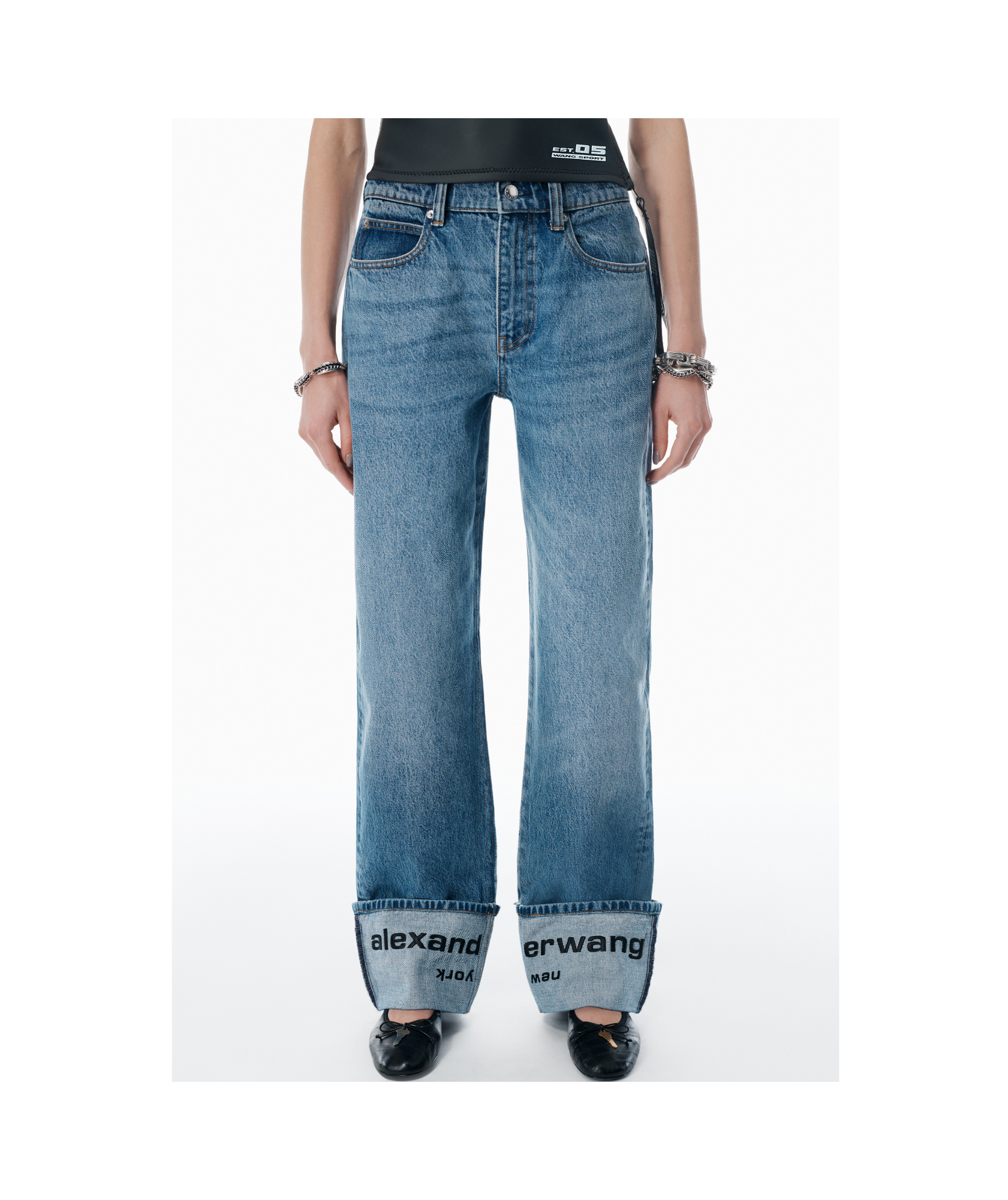 Alexander Wang Indigo Logo-embroidered Mid-rise Jeans In Blue