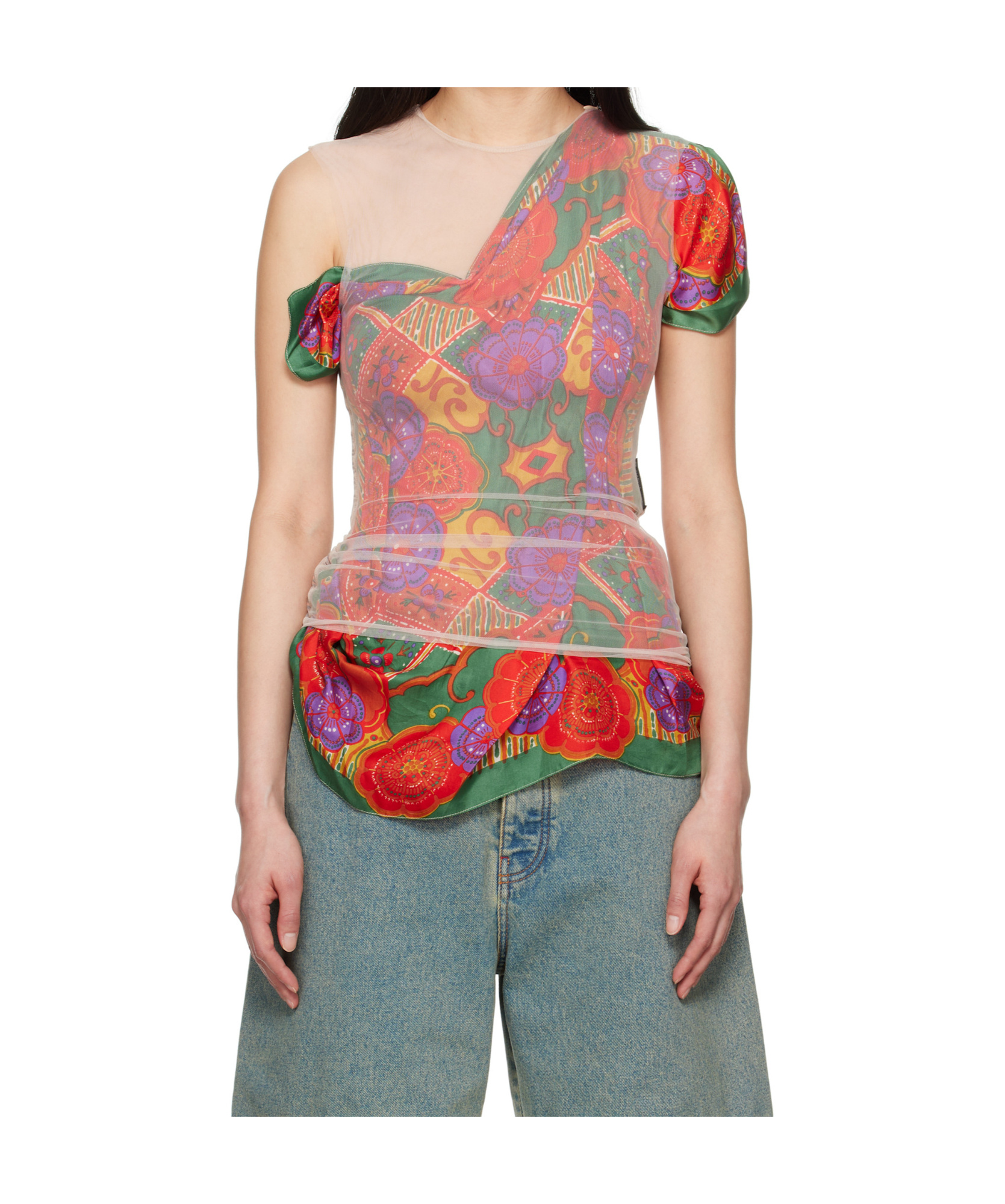 Marine Serre Multicolor Regenerated Silk Scarves Layer Top In Multicolor