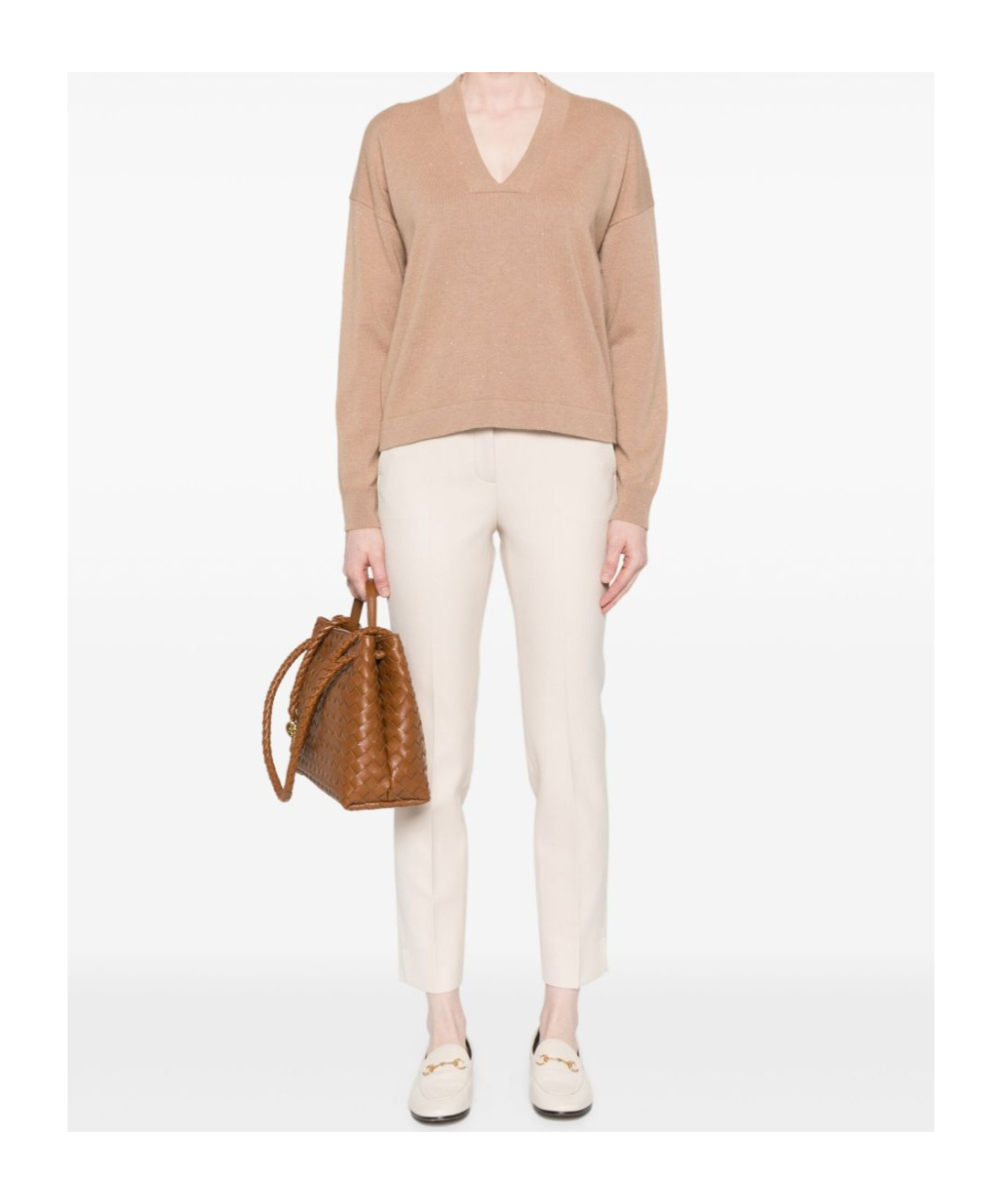 Peserico Metallic-threading Jumper In Nude