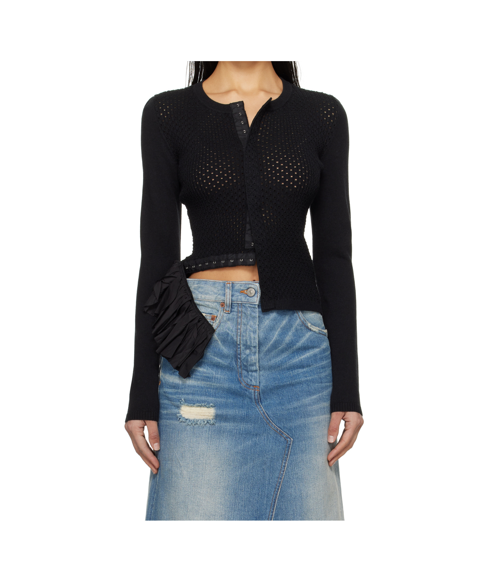Shop Mm6 Maison Margiela Pointelle-knit Cardigan In Black