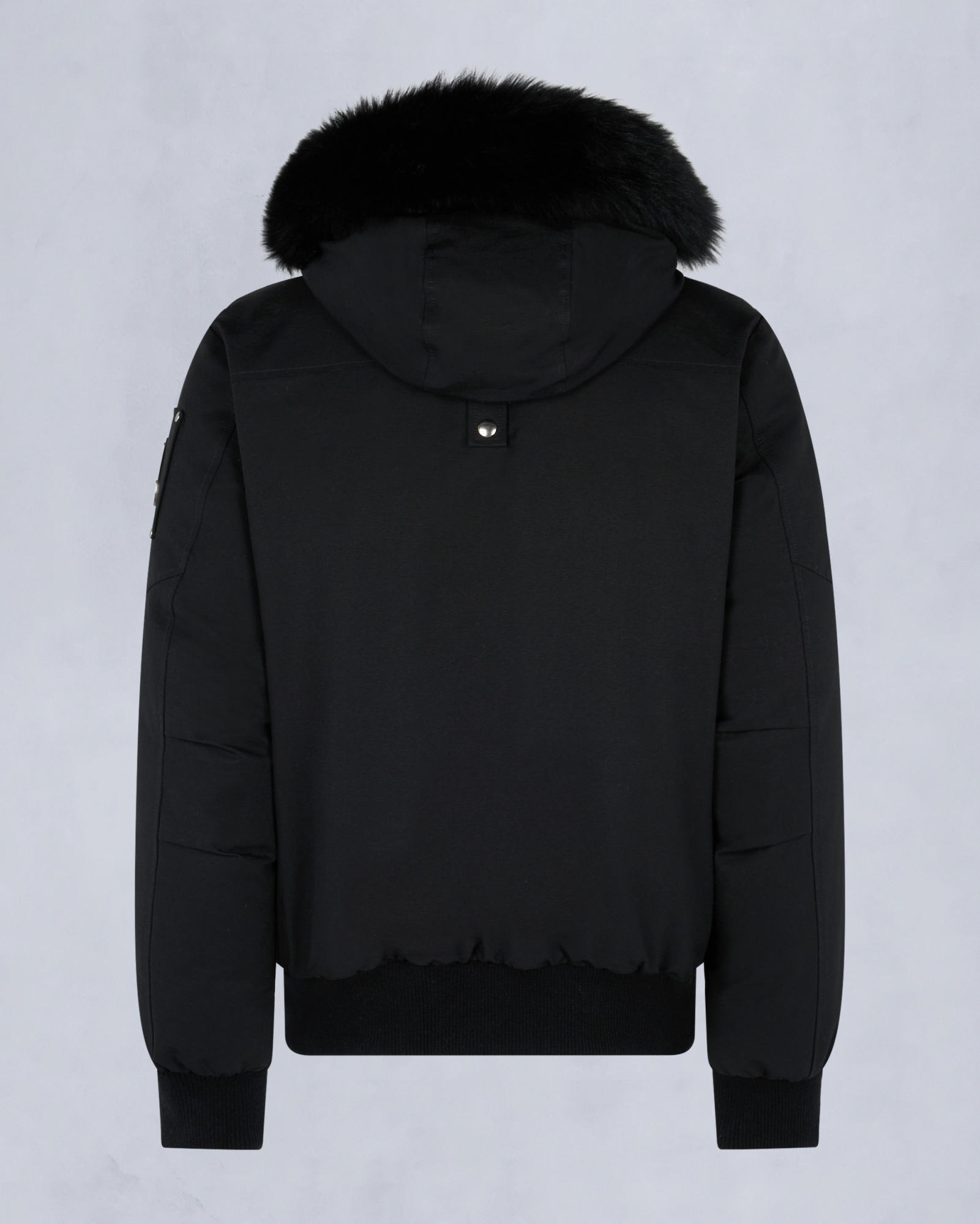 Moose Knuckles Shearling Trim Down Bomber Jacket In Black