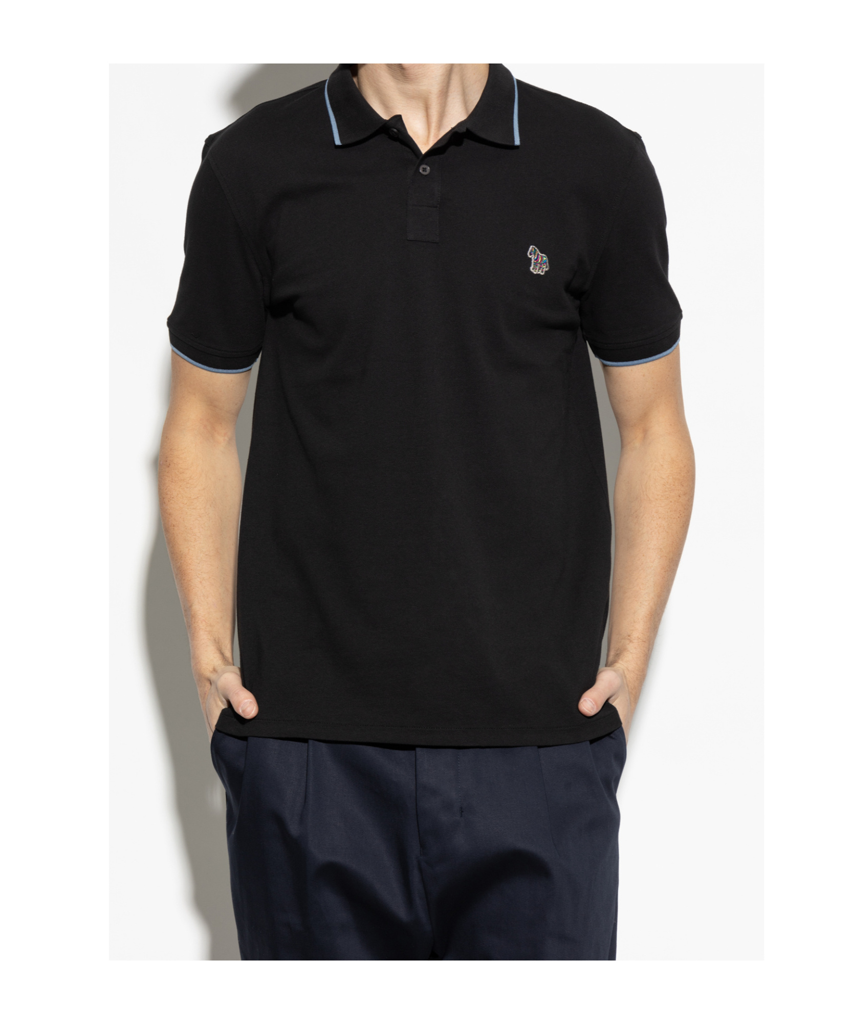 Ps By Paul Smith Ps Paul Smith Zebra Badge Cotton Polo Shirt In Black