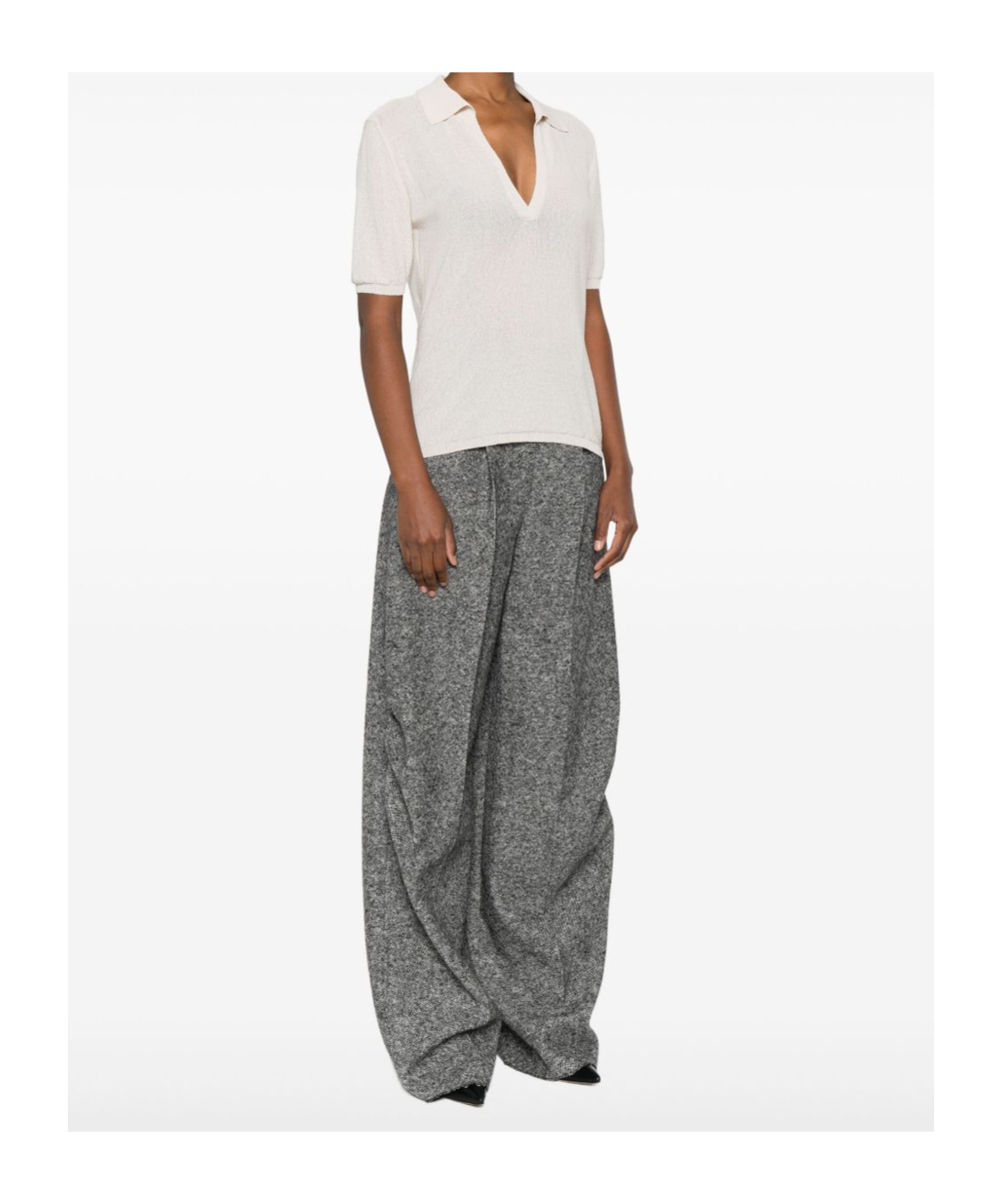 Max Mara Short Sleeve Collared Knitwear V-neck In Neutral