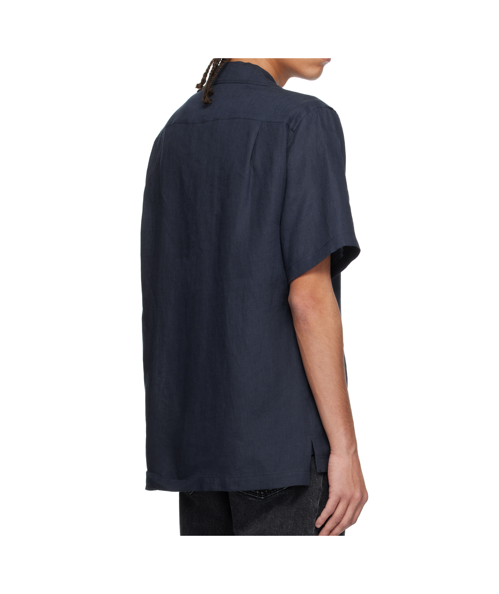 Dolce & Gabbana Blue Linen Short-sleeve Shirt With Pocket In Black