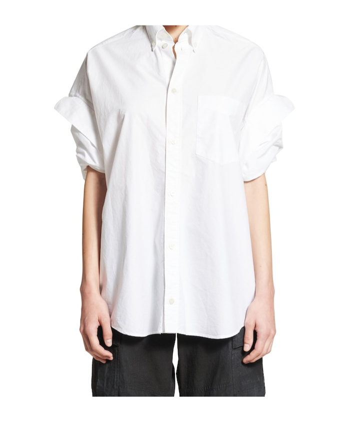 Balenciaga Pocketed Short Sleeve Shirt With Curved Hem In White