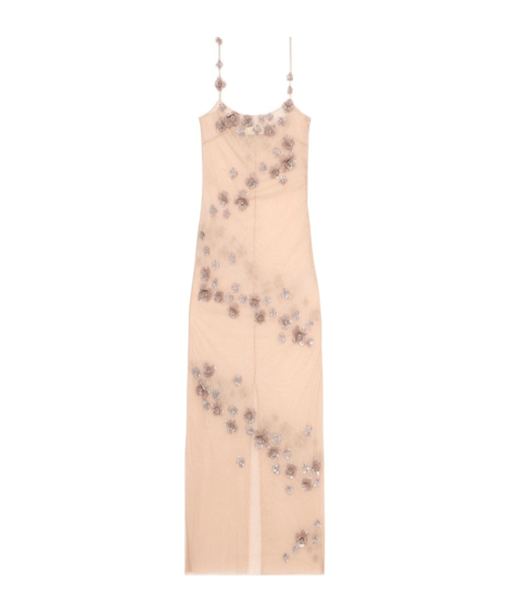 Blumarine Sequin-embellished Tulle Maxi Dress In Nude
