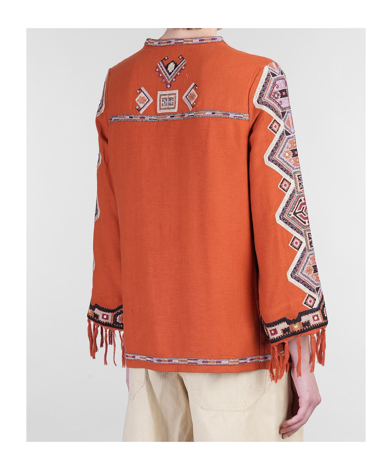 Isabel Marant Silk Blouse Embroidered Geometric Pattern In Orange