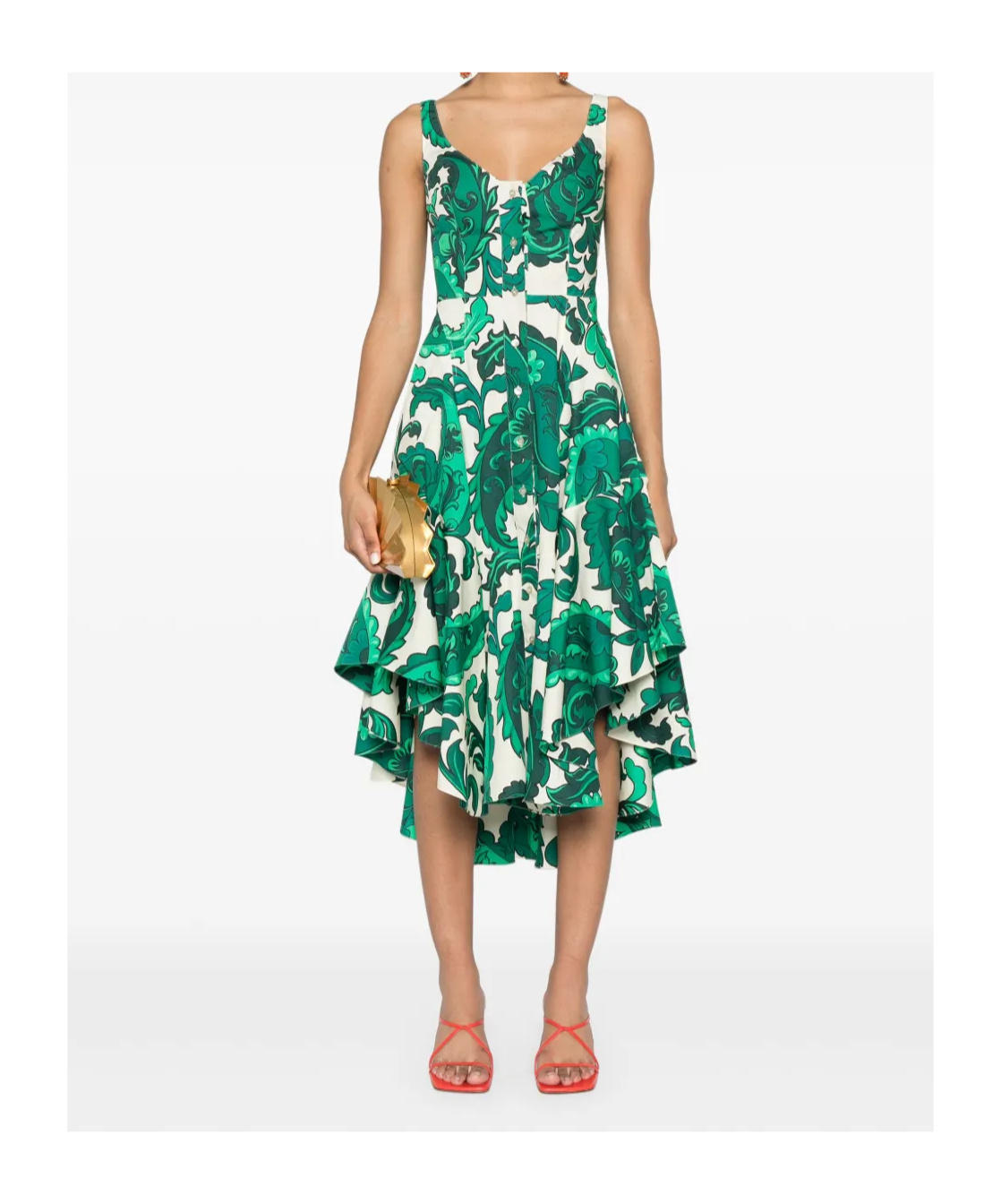 Etro Paisley Print Asymmetric Midi Dress In Green Multi