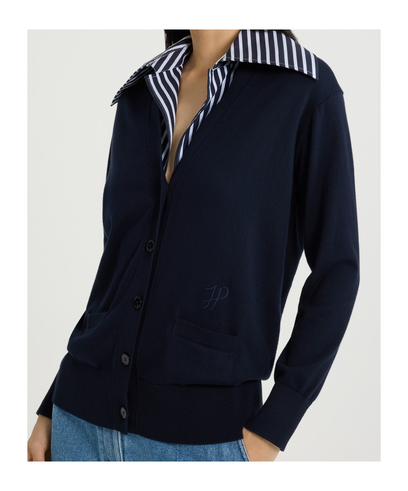 Patou Trompe L'oeil Cotton Cardigan In Blue