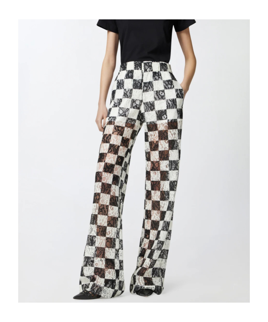 Pinko Wide-leg Check Pattern Lace Trousers In White