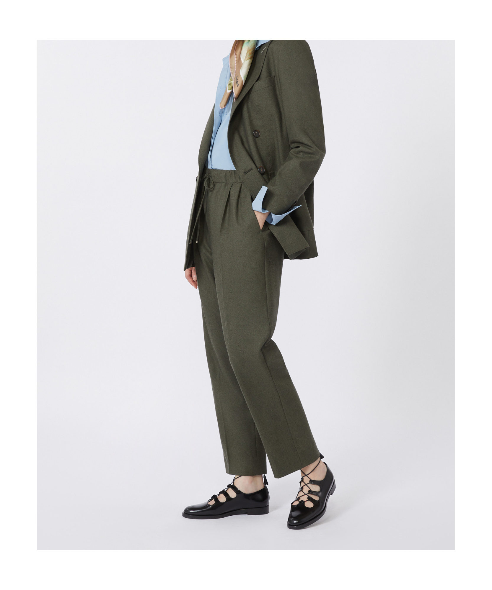 Max Mara Belted Cashmere Trousers In Green