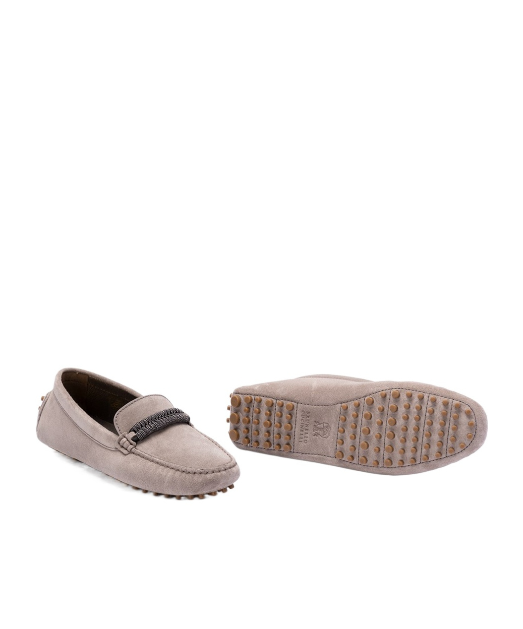 Brunello Cucinelli Monili-detail Suede Loafers In Gray