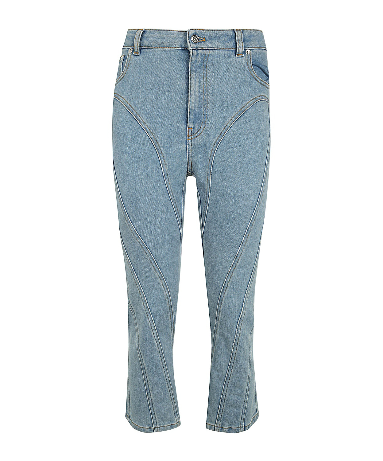 Mugler Cropped Jeans With Belt Loops And Pockets In Blue