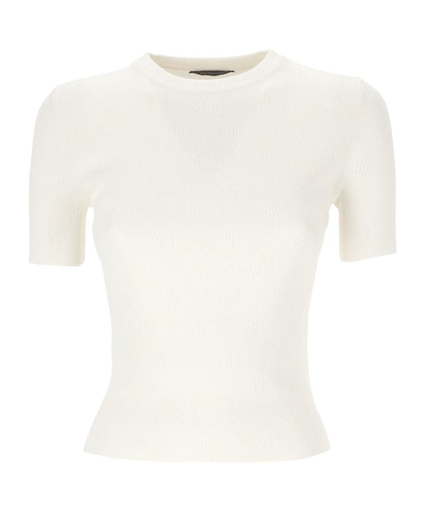 Balenciaga Crewneck Knitted Top In White