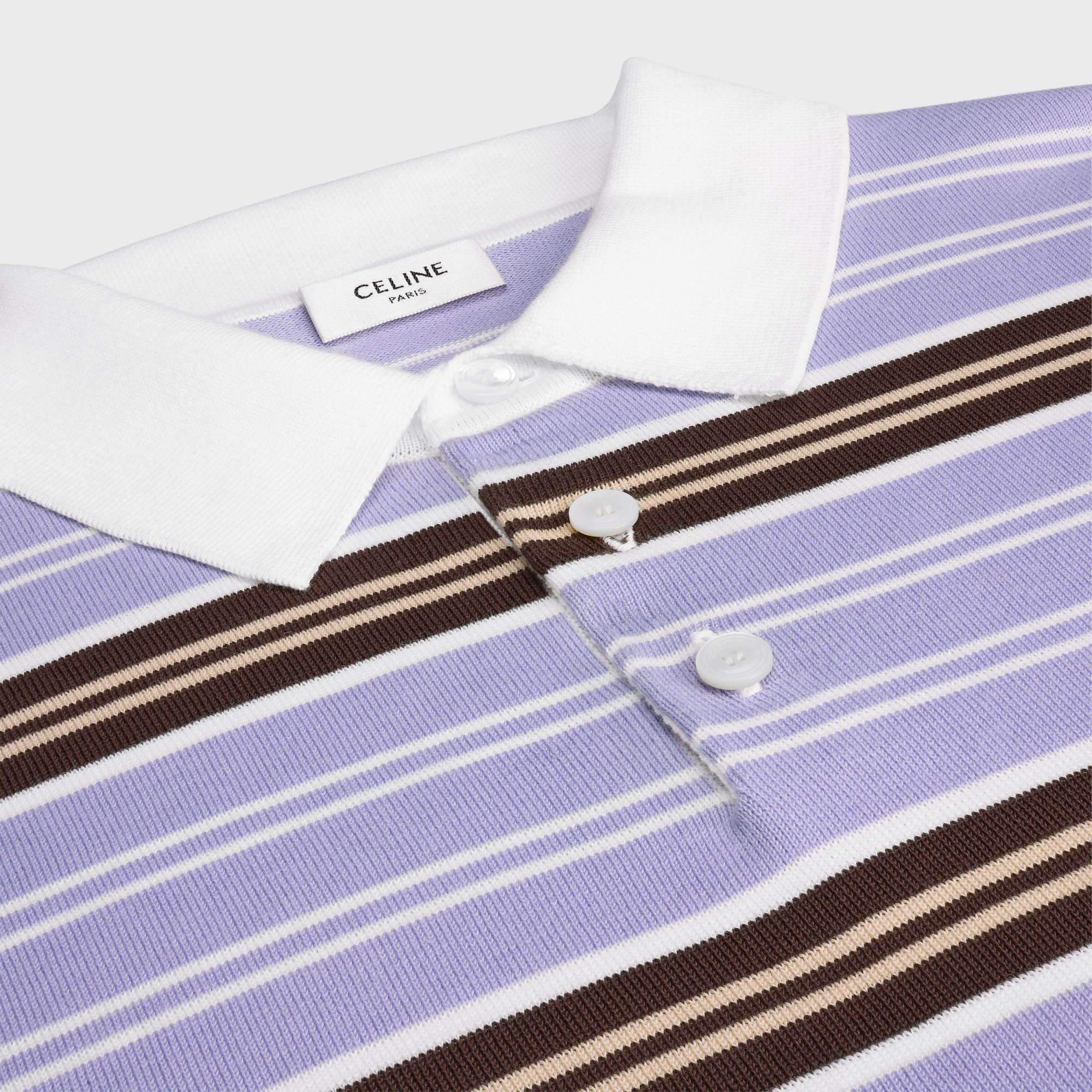 Celine Polo Sweater In Striped Cotton In Multi