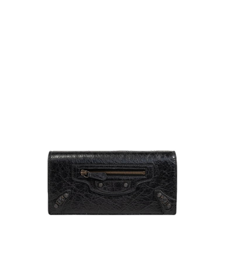 Balenciaga Stud-embellished Wallet In Black