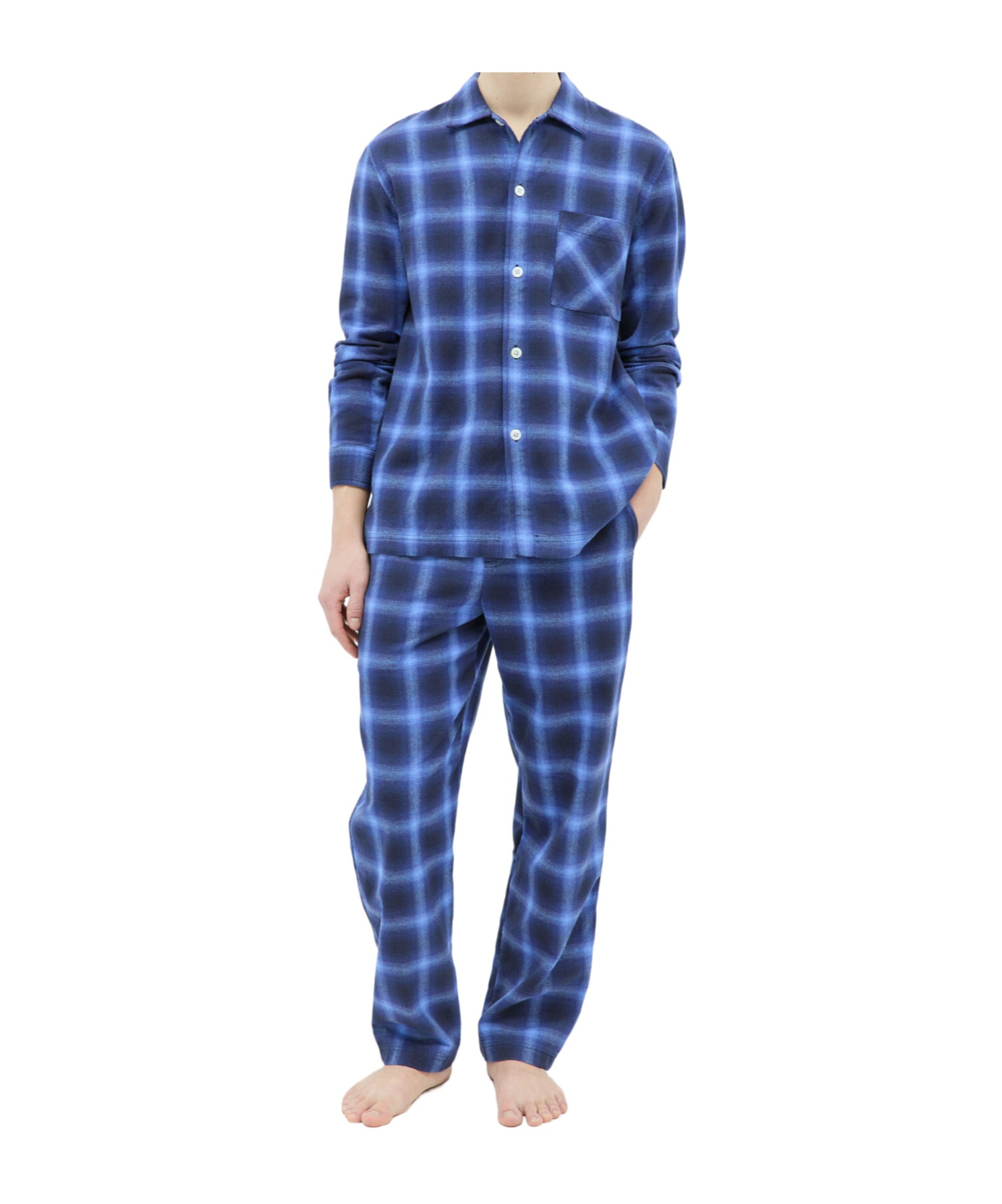 Tekla Checked Pajamas Shirt In Blue
