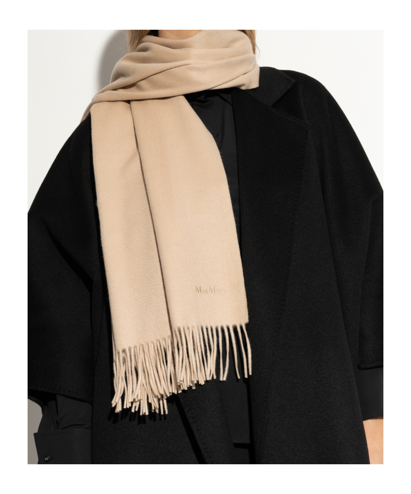 Max Mara Logo Embroidered Fringed Edge Scarf In Nude