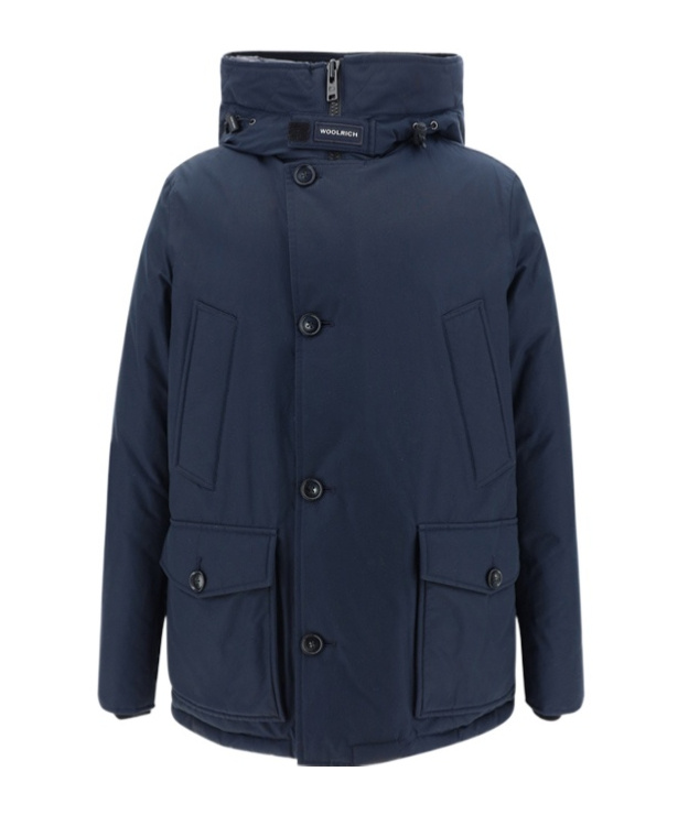 Woolrich Arctic Button-up Hooded Down Jacket In Black