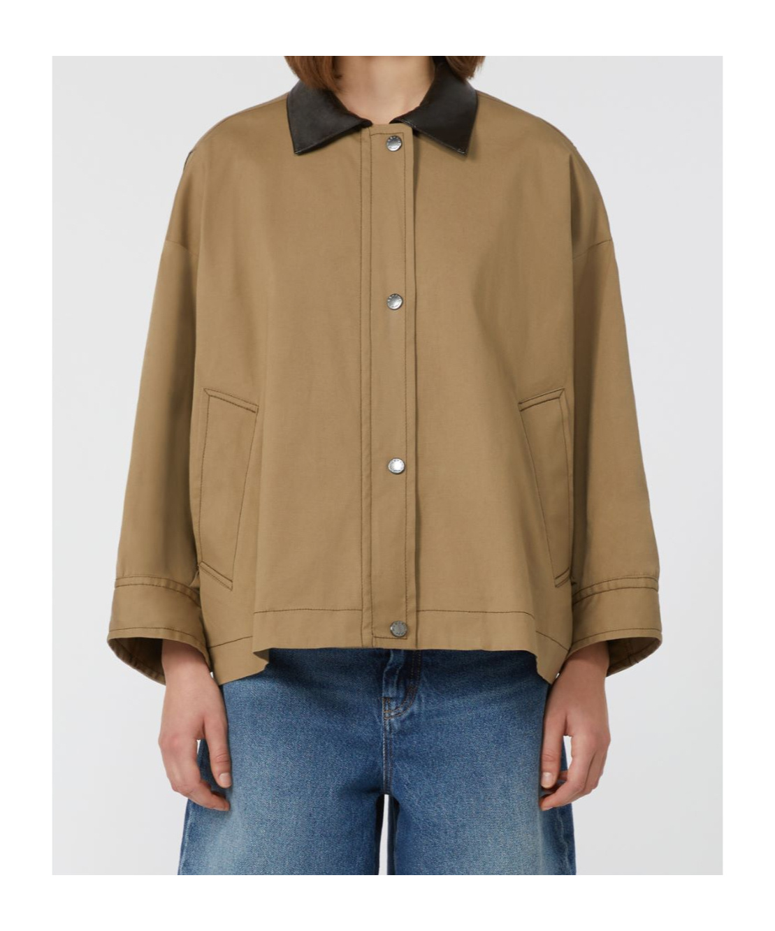 Weekend Max Mara Omens Desert Dorema Contrast-collar Cotton Blend Jacket In Brown