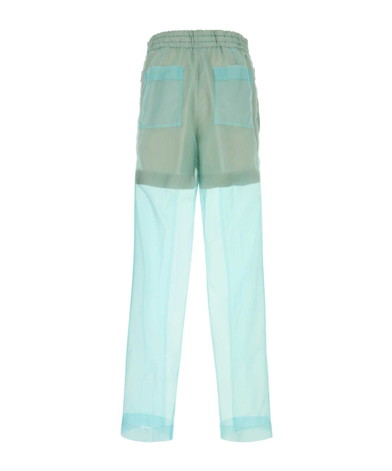 Dries Van Noten Sheer Overlay Elastic Waistband Back Pockets In Blue
