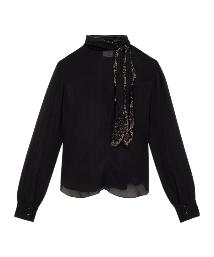 Isabel Marant Elaura Bead-embellished Semi-sheer Silk-georgette Blouse In Black