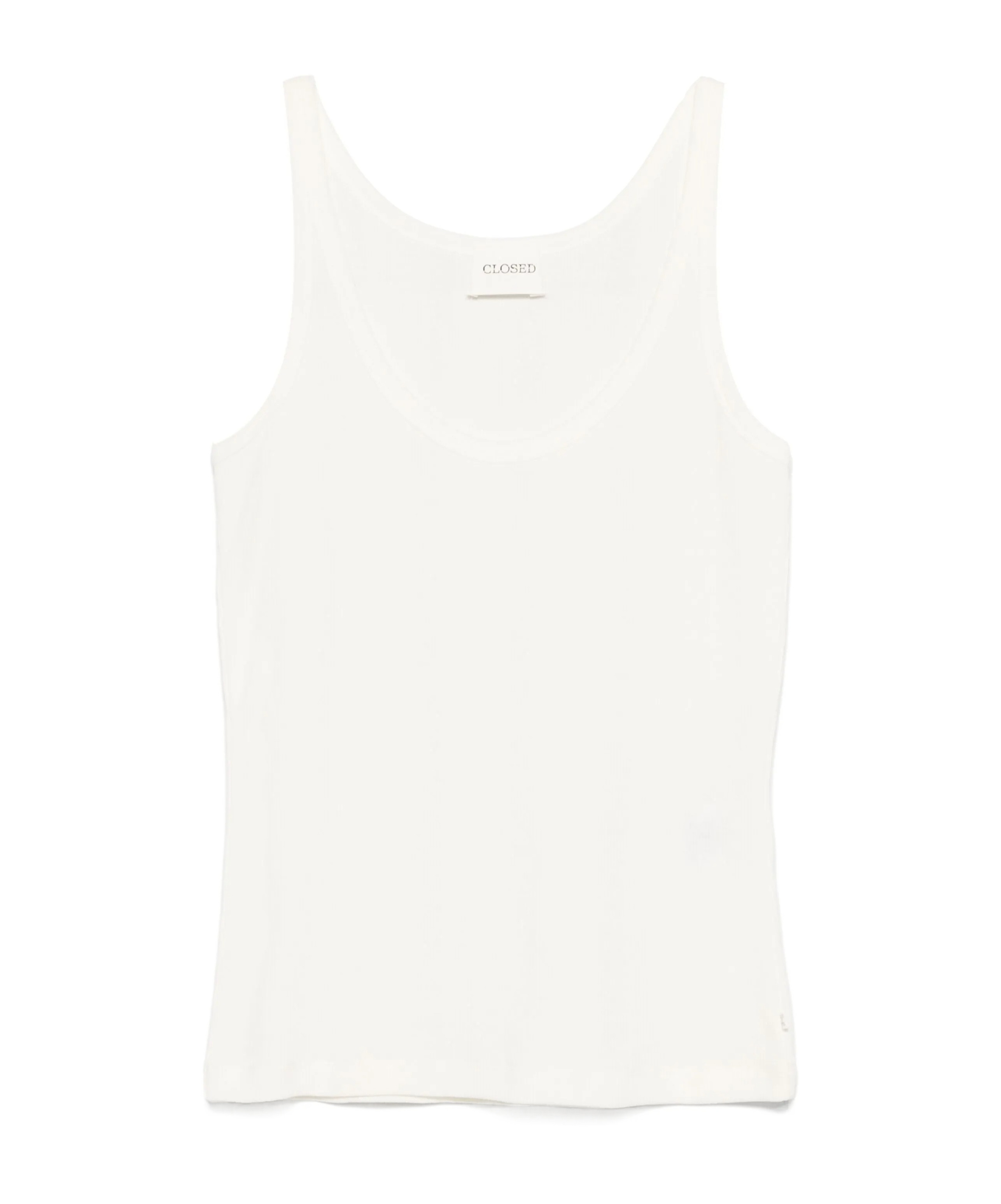 Closed Rib-knit Racer Tank Top In White