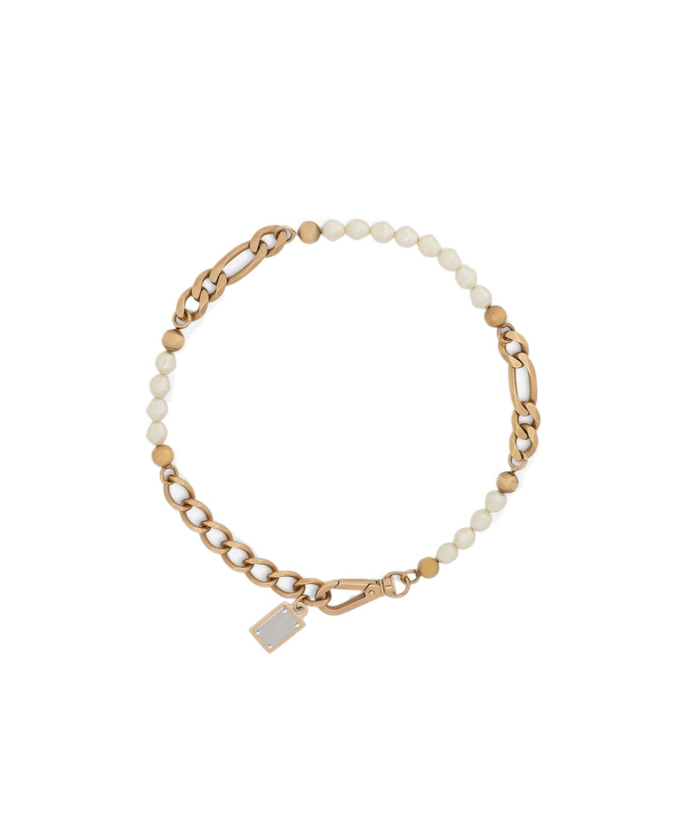 Dolce & Gabbana Logo-plaque Chain-link Detail Necklace In Yellow