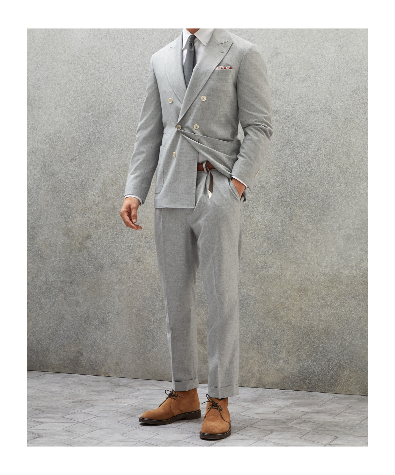 Brunello Cucinelli Double Breasted Wool Blazer In Gray