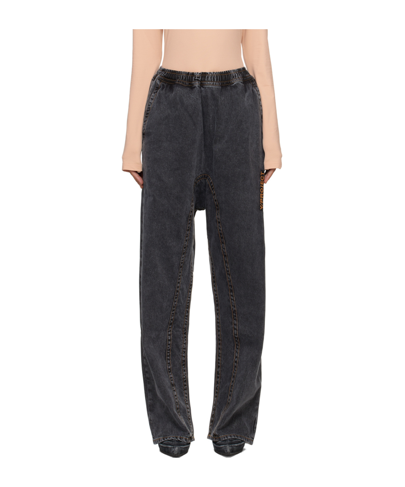 Y/project Embroidery Logo Detail Jeans In Black