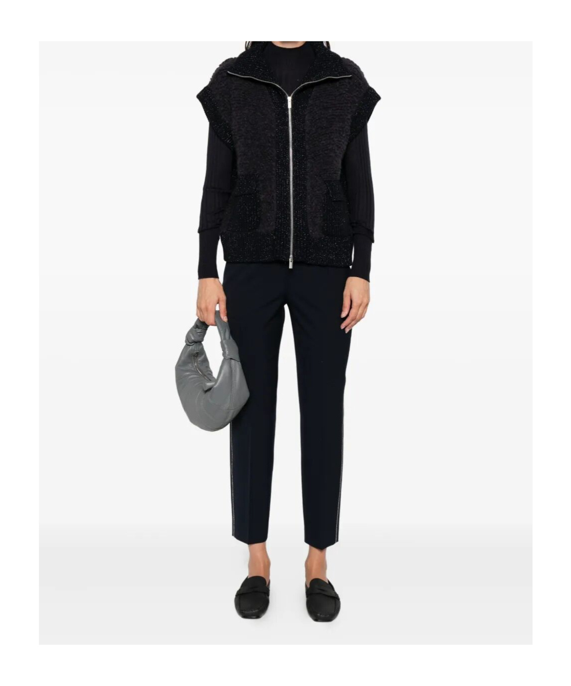 Peserico Zip-front Pocket Cardigan In Black