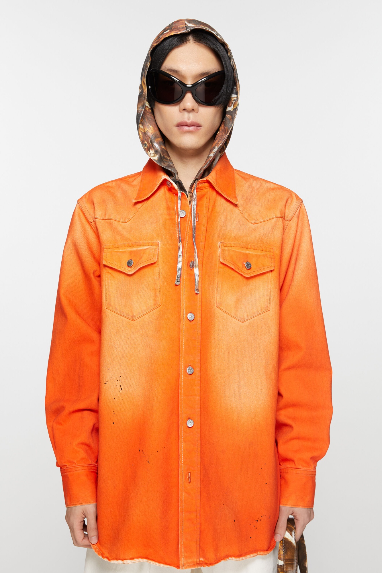Acne Studios Worn-out Denim Shirt In Orange