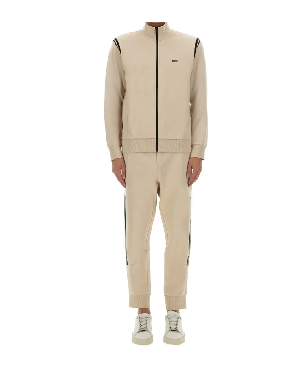 Hugo Boss Boss Zip-up Activewear Set With Contrasting Stripes In Neutral