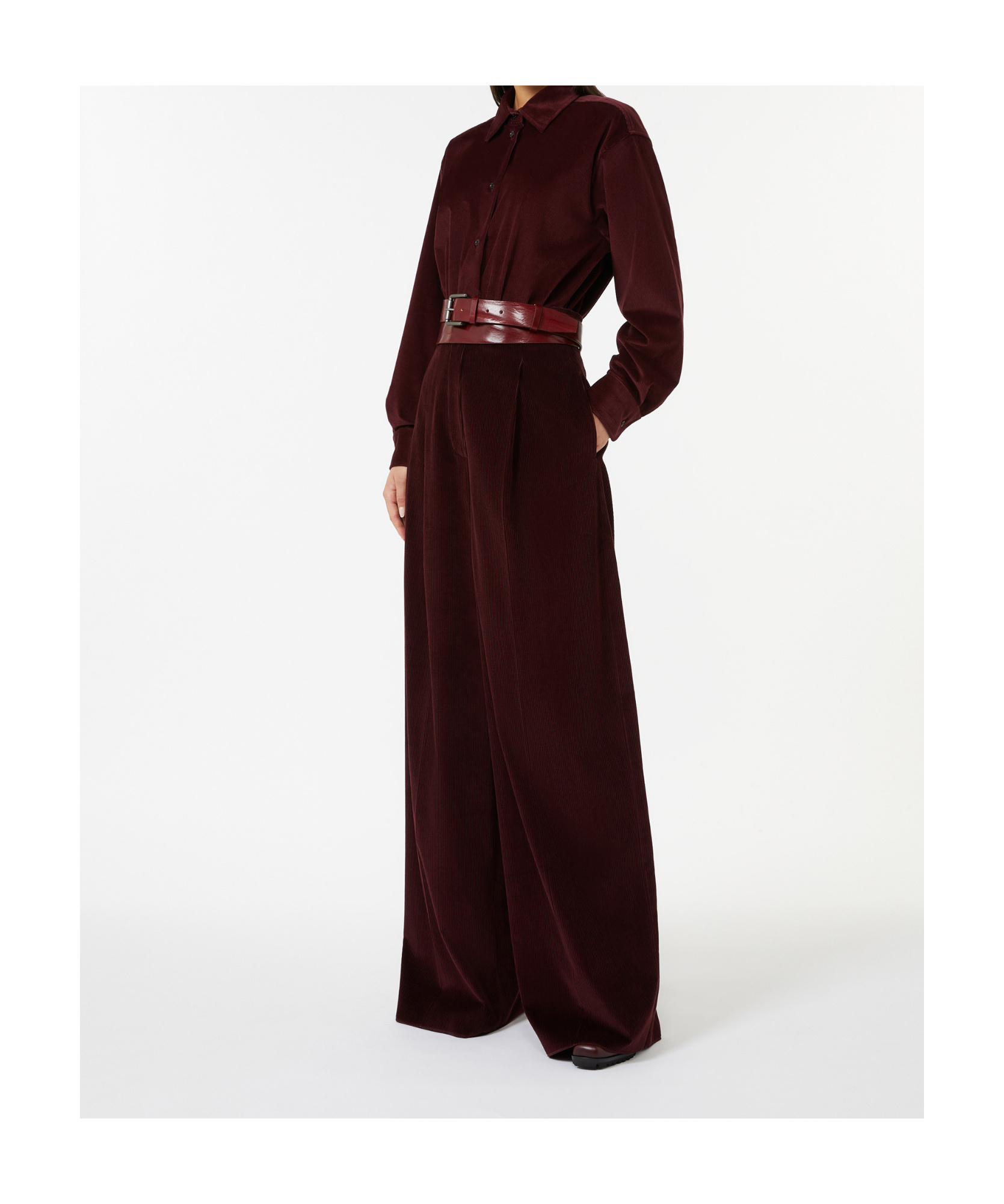 Max Mara Velvet Shirt Jumpsuit In Burgundy