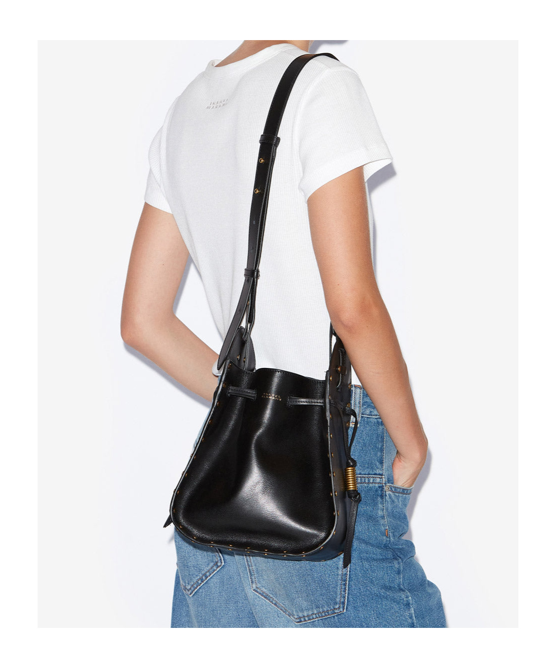 Isabel Marant Silao Logo Printed Drawstring Crossbody Bag In Black