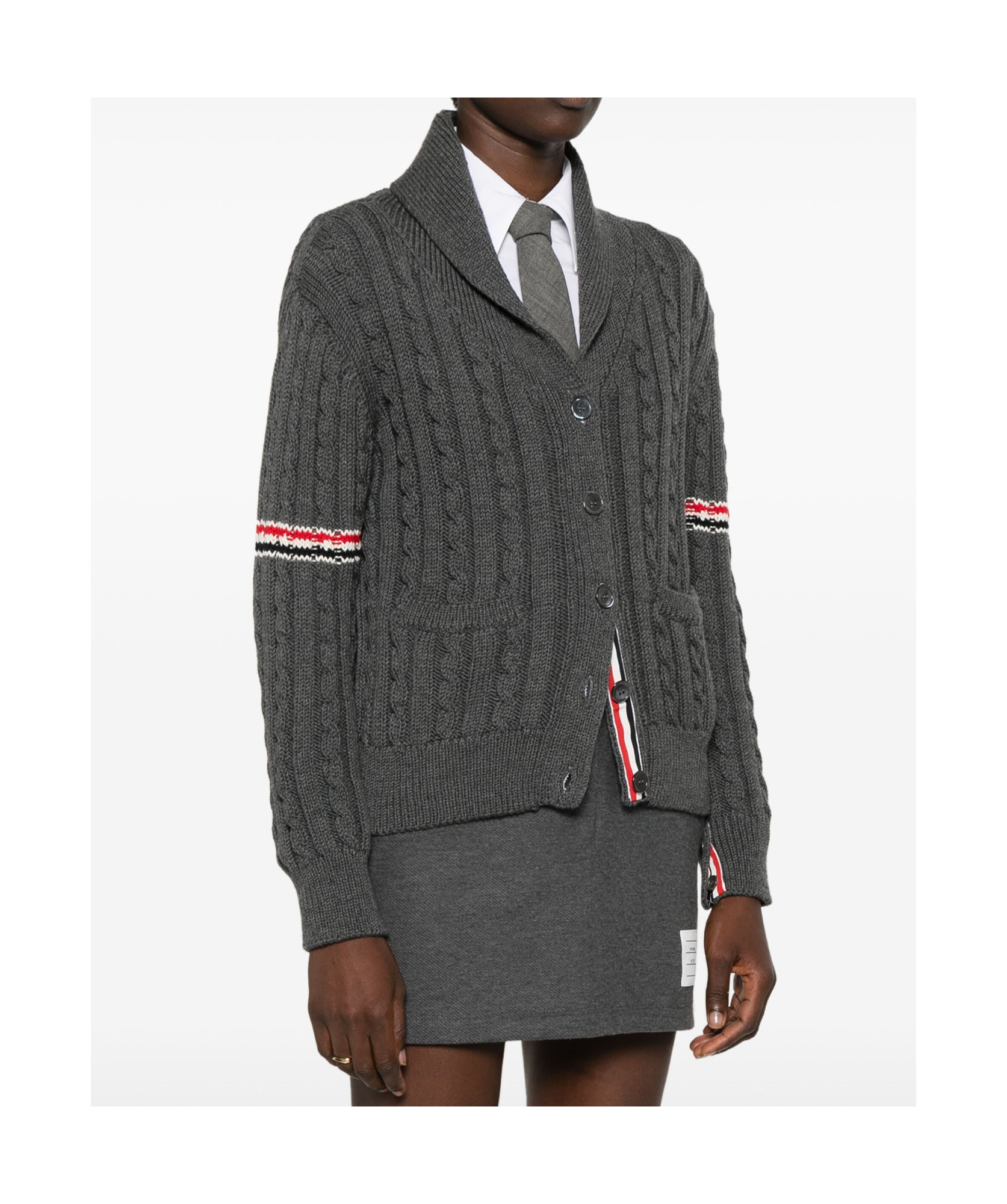 Thom Browne Rwb-stripe Cable-knit Cardigan In Black