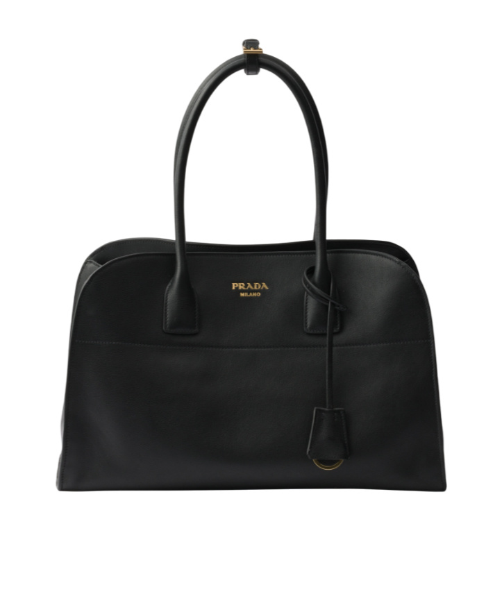 Prada Large Leather Tote Bag In Black