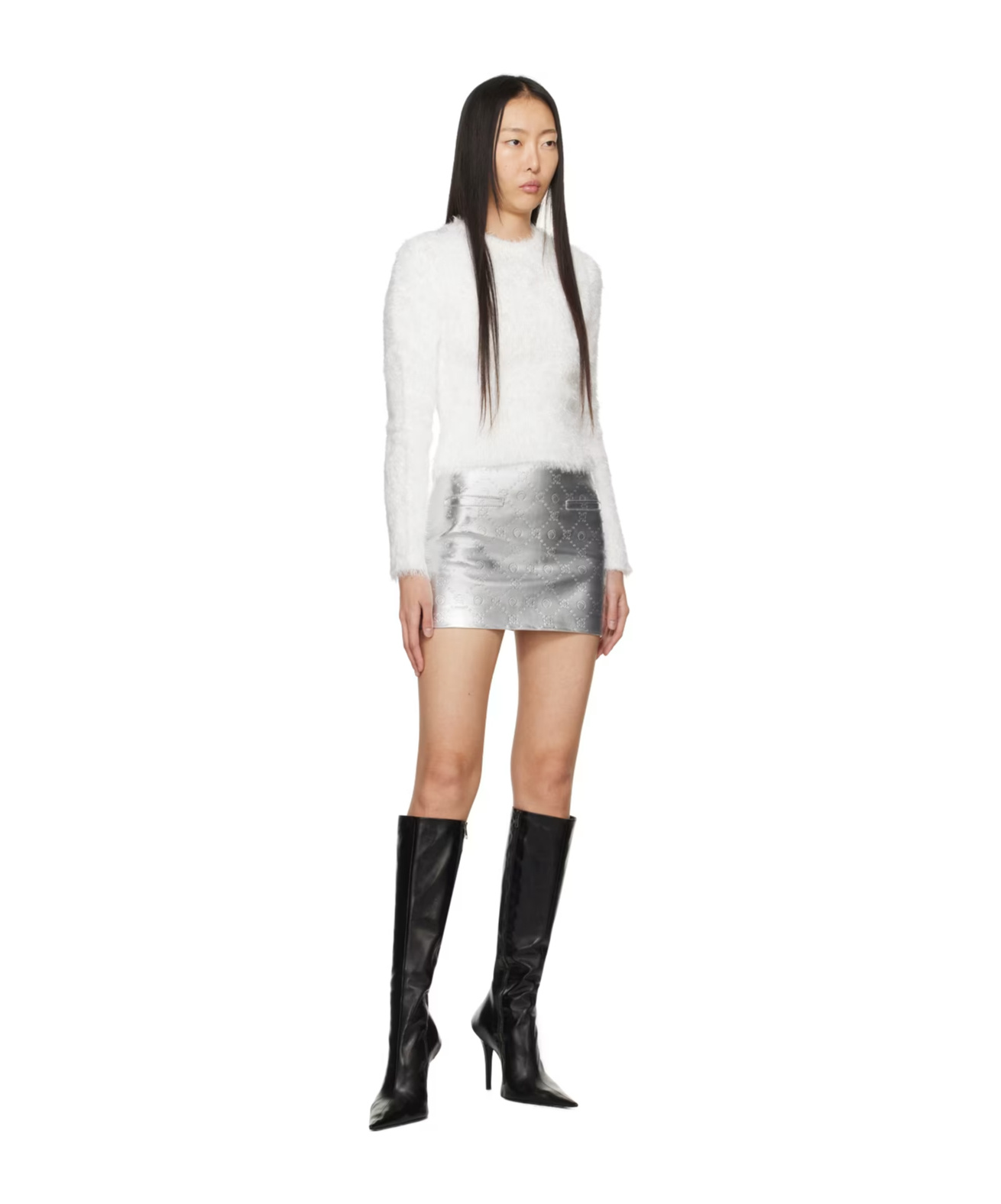 Marine Serre Round Neck Long-sleeved Sweater In White
