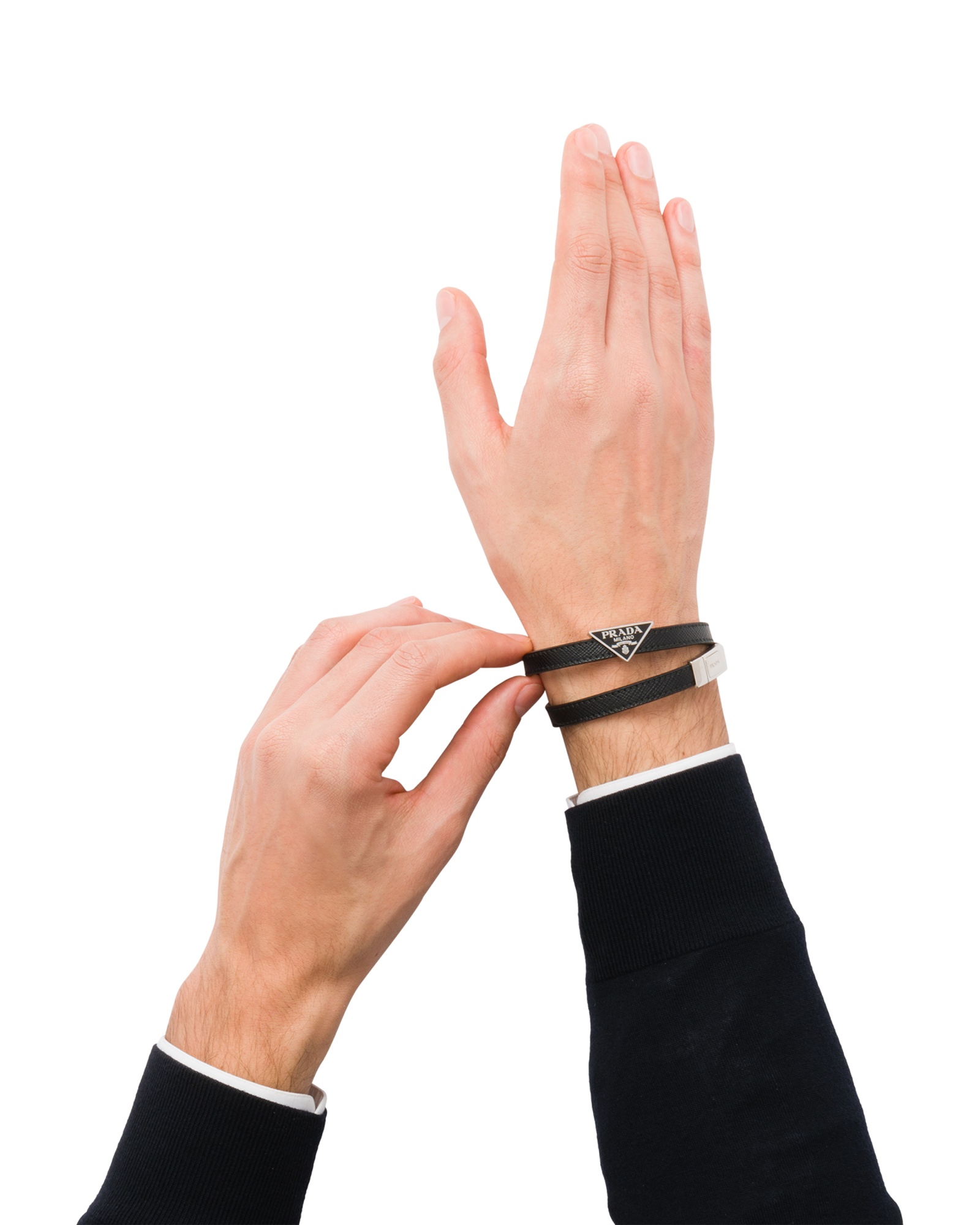 Prada Saffiano Leather Bracelet In Black