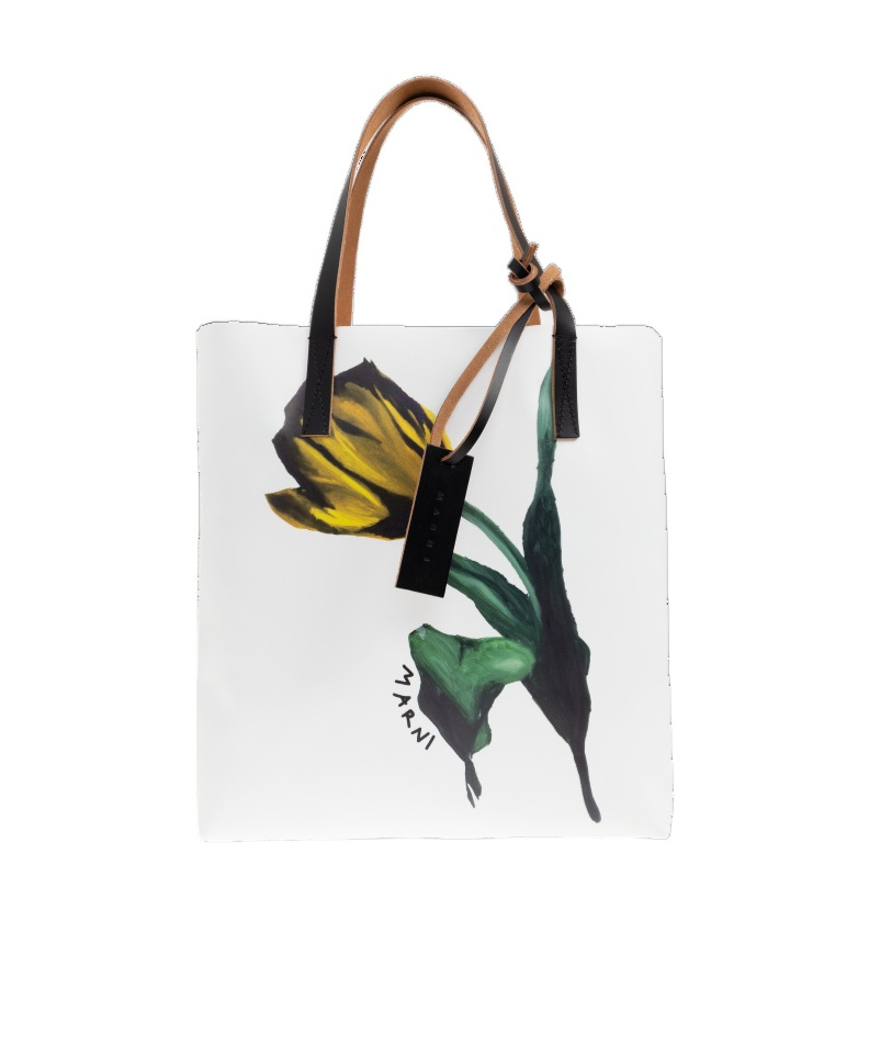 Marni Floral Print Shoulder Bag With Contrast Handles In White