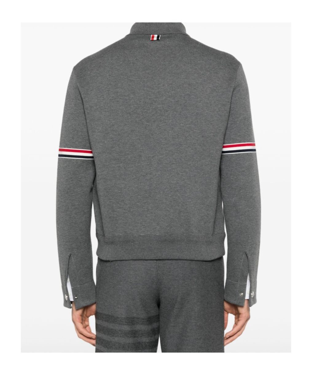 Thom Browne Rwb-stripe Cotton Jersey Zip-up Jacket In Gray