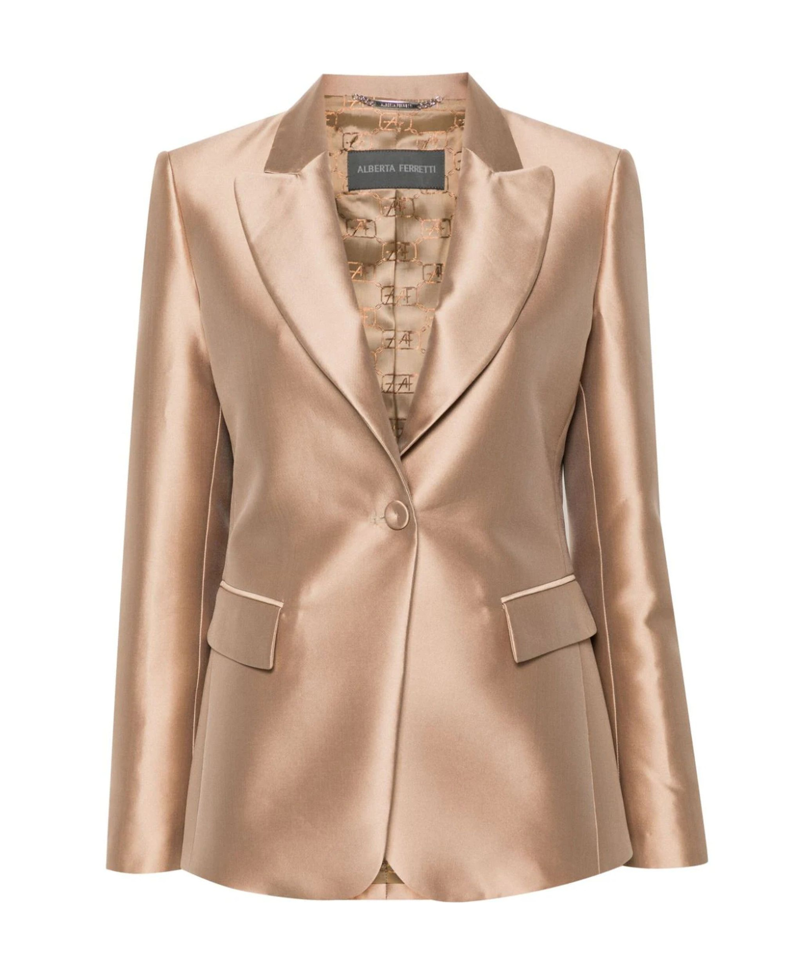 Alberta Ferretti Mikado Single Breast Blazer In Nude