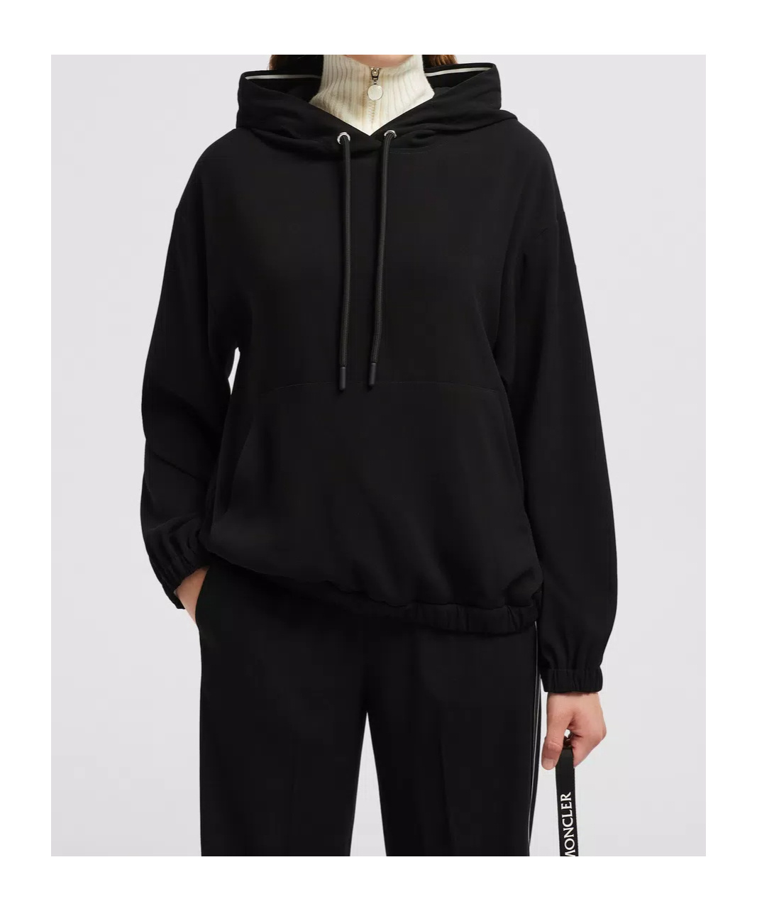 Moncler Hooded Satin Top Black In Black