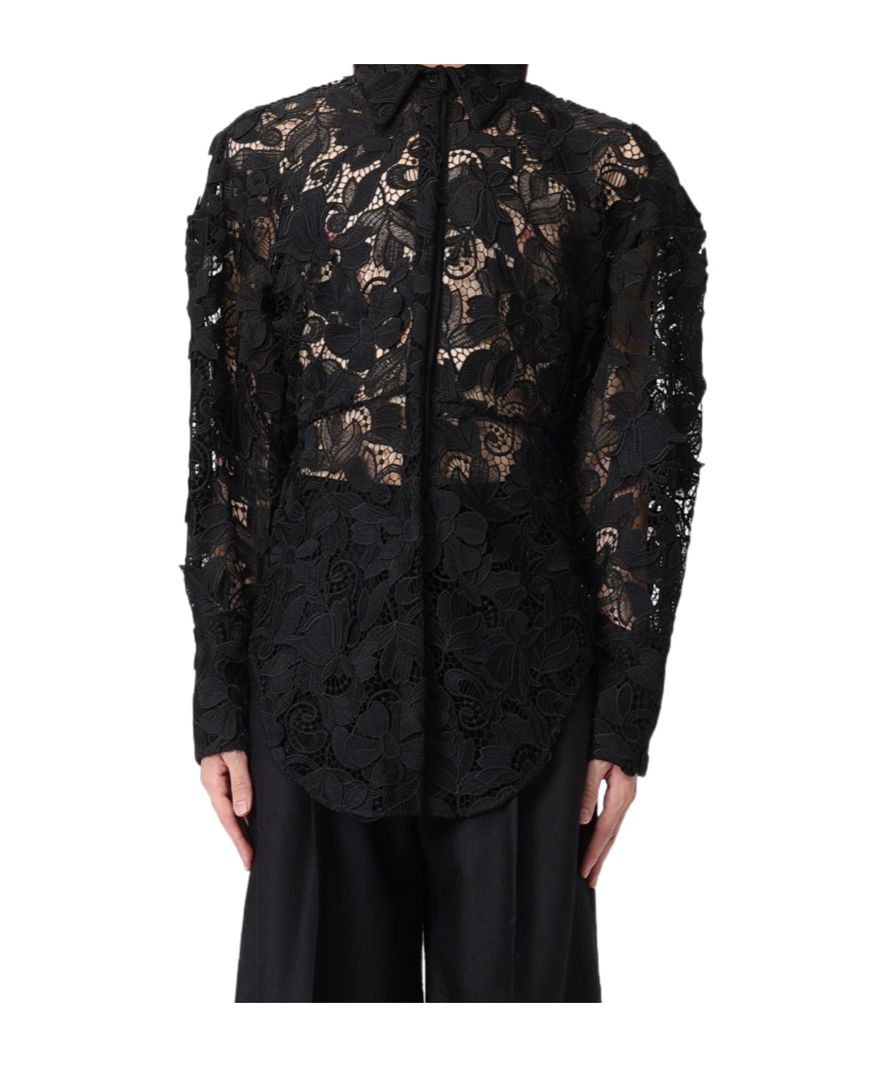 Blumarine Macrame-lace Shirt In Black